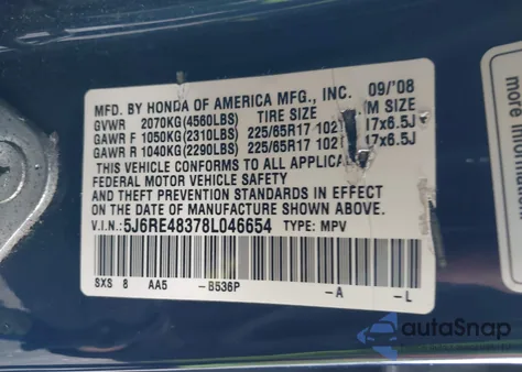 2008 Honda Cr-V Lx z USA, uszkodzony, nr VIN 5J6RE48378L046654